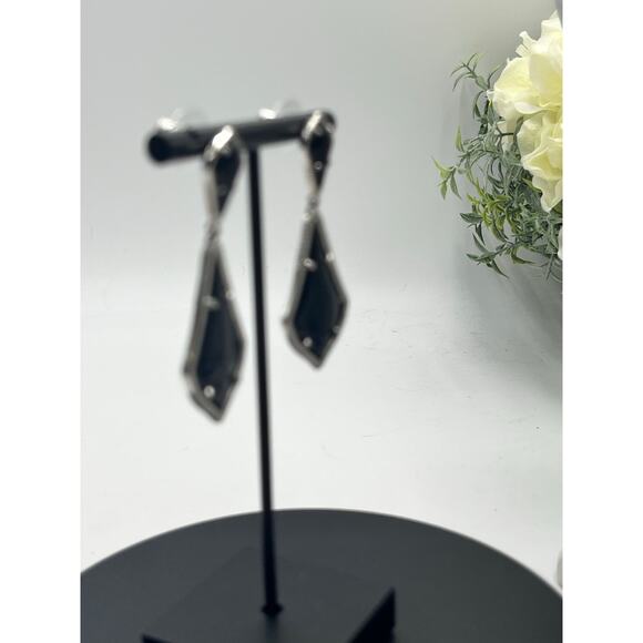 Kendra Scott Alexa Opaque Black Silver Plated Double Drop Pierced Earrings - Picture 3 of 11
